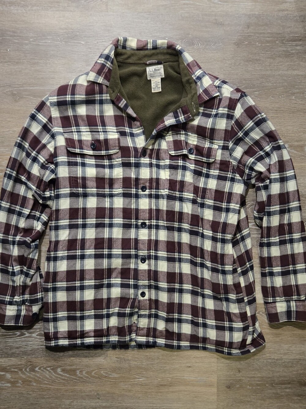 L.L. Bean Men's Fleece-Lined Flannel Shirt Jacket Plaid Large Reg 298189